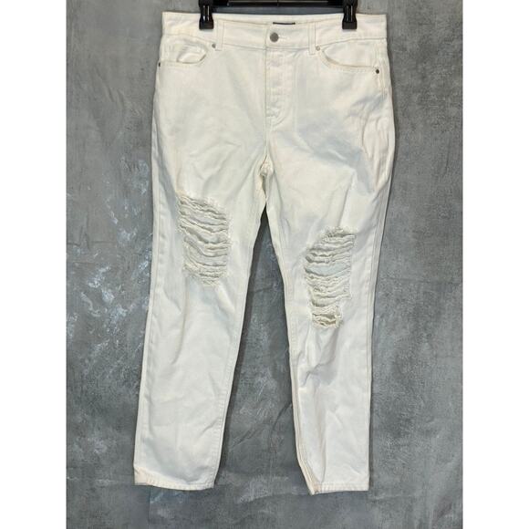 AFRM Women's White Luisa Distressed High-Rise Ankle Crop Skinny Denim Jeans SZ28 - Picture 1 of 8